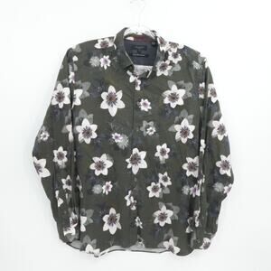 Ted Baker Shirt Men 6 XXL Green Floral Tropical Preppy Casual Long Sleeve Button